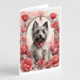 Skye Terrier Valentine Roses Greeting Cards Pack of 8 Blank Cards with Envelopes Whimsical A7 Size 5x7 Blank Note Cards (Default: Default)