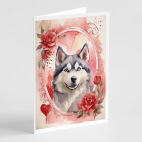 Siberian Husky Valentine Roses Greeting Cards Pack of 8 Blank Cards with Envelopes Whimsical A7 Size 5x7 Blank Note Cards (Default: Default)