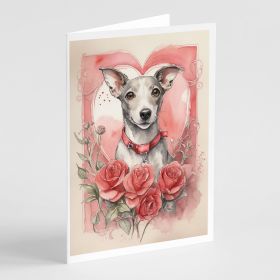 Whippet Valentine Roses Greeting Cards Pack of 8 Blank Cards with Envelopes Whimsical A7 Size 5x7 Blank Note Cards (Default: Default)