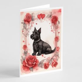 Scottish Terrier Valentine Roses Greeting Cards Pack of 8 Blank Cards with Envelopes Whimsical A7 Size 5x7 Blank Note Cards (Default: Default)