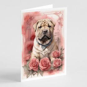 Shar Pei Valentine Roses Greeting Cards Pack of 8 Blank Cards with Envelopes Whimsical A7 Size 5x7 Blank Note Cards (Default: Default)