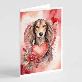 Saluki Valentine Roses Greeting Cards Pack of 8 Blank Cards with Envelopes Whimsical A7 Size 5x7 Blank Note Cards (Default: Default)