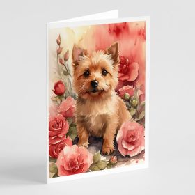 Norwich Terrier Valentine Roses Greeting Cards Pack of 8 Blank Cards with Envelopes Whimsical A7 Size 5x7 Blank Note Cards (Default: Default)
