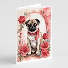 Pug Valentine Roses Greeting Cards Pack of 8 Blank Cards with Envelopes Whimsical A7 Size 5x7 Blank Note Cards (Default: Default)