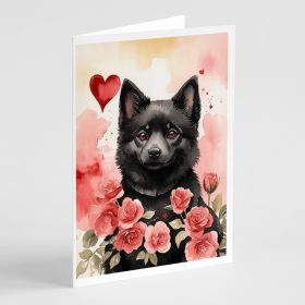 Schipperke Valentine Roses Greeting Cards Pack of 8 Blank Cards with Envelopes Whimsical A7 Size 5x7 Blank Note Cards (Default: Default)