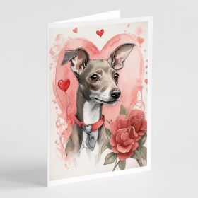Italian Greyhound Valentine Roses Greeting Cards Pack of 8 Blank Cards with Envelopes Whimsical A7 Size 5x7 Blank Note Cards (Default: Default)