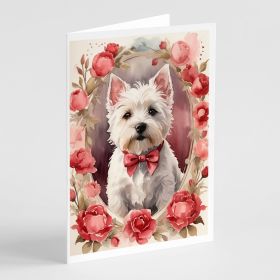 Westie Terrier Valentine Roses Greeting Cards Pack of 8 Blank Cards with Envelopes Whimsical A7 Size 5x7 Blank Note Cards (Default: Default)