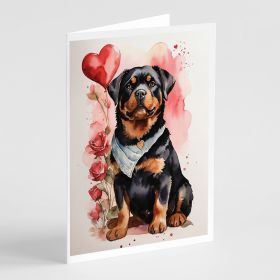 Rottweiler Valentine Roses Greeting Cards Pack of 8 Blank Cards with Envelopes Whimsical A7 Size 5x7 Blank Note Cards (Default: Default)