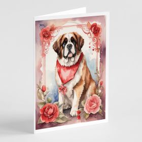 Saint Bernard Valentine Roses Greeting Cards Pack of 8 Blank Cards with Envelopes Whimsical A7 Size 5x7 Blank Note Cards (Default: Default)