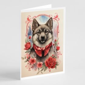 Norwegian Elkhound Valentine Roses Greeting Cards Pack of 8 Blank Cards with Envelopes Whimsical A7 Size 5x7 Blank Note Cards (Default: Default)