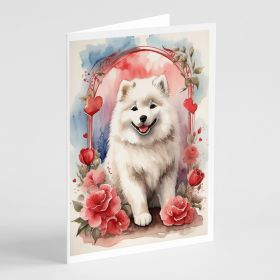 Samoyed Valentine Roses Greeting Cards Pack of 8 Blank Cards with Envelopes Whimsical A7 Size 5x7 Blank Note Cards (Default: Default)