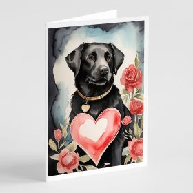 Black Labrador Retriever Valentine Roses Greeting Cards Pack of 8 Blank Cards with Envelopes Whimsical A7 Size 5x7 Blank Note Cards (Default: Default)