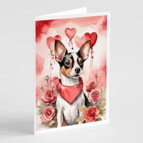 Rat Terrier Valentine Roses Greeting Cards Pack of 8 Blank Cards with Envelopes Whimsical A7 Size 5x7 Blank Note Cards (Default: Default)
