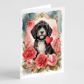 Portuguese Water Dog Valentine Roses Greeting Cards Pack of 8 Blank Cards with Envelopes Whimsical A7 Size 5x7 Blank Note Cards (Default: Default)