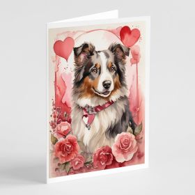 Australian Shepherd Valentine Roses Greeting Cards Pack of 8 Blank Cards with Envelopes Whimsical A7 Size 5x7 Blank Note Cards (Default: Default)