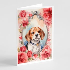 Beagle Valentine Roses Greeting Cards Pack of 8 Blank Cards with Envelopes Whimsical A7 Size 5x7 Blank Note Cards (Default: Default)