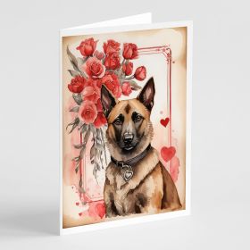 Belgian Malinois Valentine Roses Greeting Cards Pack of 8 Blank Cards with Envelopes Whimsical A7 Size 5x7 Blank Note Cards (Default: Default)