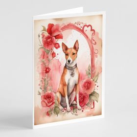 Basenji Valentine Roses Greeting Cards Pack of 8 Blank Cards with Envelopes Whimsical A7 Size 5x7 Blank Note Cards (Default: Default)