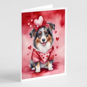 Australian Shepherd My Valentine Greeting Cards Pack of 8 Blank Cards with Envelopes Whimsical A7 Size 5x7 Blank Note Cards (Default: Default)