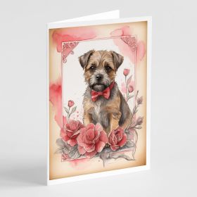 Border Terrier Valentine Roses Greeting Cards Pack of 8 Blank Cards with Envelopes Whimsical A7 Size 5x7 Blank Note Cards (Default: Default)