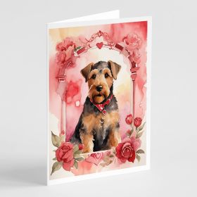 Airedale Terrier Valentine Roses Greeting Cards Pack of 8 Blank Cards with Envelopes Whimsical A7 Size 5x7 Blank Note Cards (Default: Default)