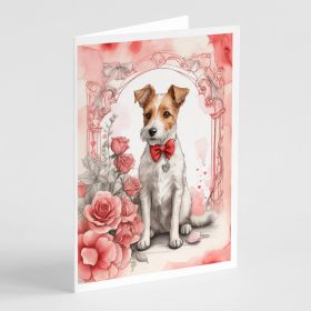 Fox Terrier Valentine Roses Greeting Cards Pack of 8 Blank Cards with Envelopes Whimsical A7 Size 5x7 Blank Note Cards (Default: Default)