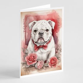 English Bulldog Valentine Roses Greeting Cards Pack of 8 Blank Cards with Envelopes Whimsical A7 Size 5x7 Blank Note Cards (Default: Default)