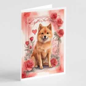 Finnish Spitz Valentine Roses Greeting Cards Pack of 8 Blank Cards with Envelopes Whimsical A7 Size 5x7 Blank Note Cards (Default: Default)
