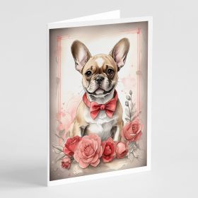 French Bulldog Valentine Roses Greeting Cards Pack of 8 Blank Cards with Envelopes Whimsical A7 Size 5x7 Blank Note Cards (Default: Default)