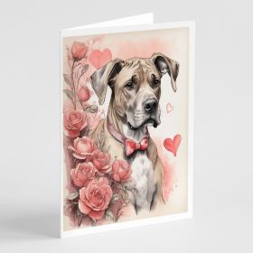 Great Dane Valentine Roses Greeting Cards Pack of 8 Blank Cards with Envelopes Whimsical A7 Size 5x7 Blank Note Cards (Default: Default)