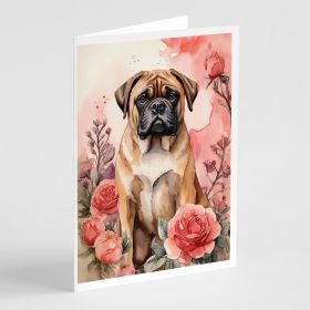 Bullmastiff Valentine Roses Greeting Cards Pack of 8 Blank Cards with Envelopes Whimsical A7 Size 5x7 Blank Note Cards (Default: Default)
