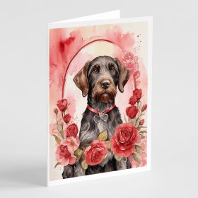 German Wirehaired Pointer Valentine Roses Greeting Cards Pack of 8 Blank Cards with Envelopes Whimsical A7 Size 5x7 Blank Note Cards (Default: Default)