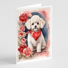 Bichon Frise Valentine Roses Greeting Cards Pack of 8 Blank Cards with Envelopes Whimsical A7 Size 5x7 Blank Note Cards (Default: Default)