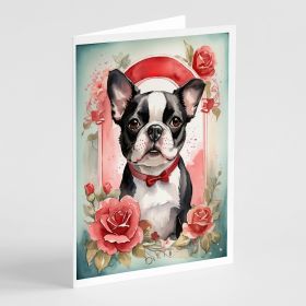 Boston Terrier Valentine Roses Greeting Cards Pack of 8 Blank Cards with Envelopes Whimsical A7 Size 5x7 Blank Note Cards (Default: Default)