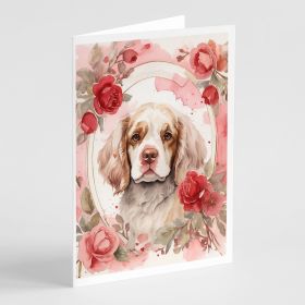 Clumber Spaniel Valentine Roses Greeting Cards Pack of 8 Blank Cards with Envelopes Whimsical A7 Size 5x7 Blank Note Cards (Default: Default)