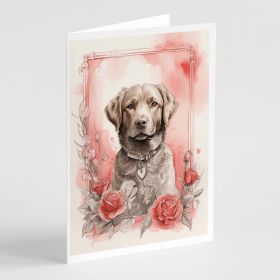 Chesapeake Bay Retriever Valentine Roses Greeting Cards Pack of 8 Blank Cards with Envelopes Whimsical A7 Size 5x7 Blank Note Cards (Default: Default)