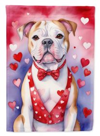 American Bulldog My Valentine House Flag Large Porch Sleeve Pole Decorative Outside Yard Banner Artwork Wall Hanging, Polyester, House Size (Default: Default)