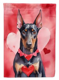 Doberman Pinscher My Valentine House Flag Large Porch Sleeve Pole Decorative Outside Yard Banner Artwork Wall Hanging, Polyester, House Size (Default: Default)