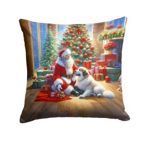 Great Pyrenees and Santa Claus Throw Pillow Machine Washable, Indoor Outdoor Decorative Pillow for Couch, Bed or Patio, 14Hx14W (Default: Default)
