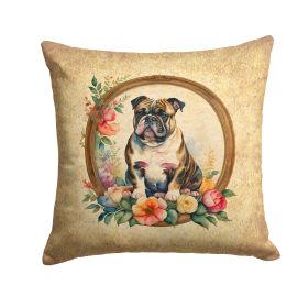 English Bulldog and Flowers Throw Pillow Machine Washable, Indoor Outdoor Decorative Pillow for Couch, Bed or Patio, 14Hx14W (Default: Default)