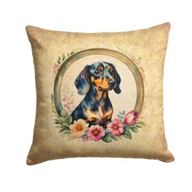 Dachshund and Flowers Throw Pillow Machine Washable, Indoor Outdoor Decorative Pillow for Couch, Bed or Patio, 14Hx14W (Default: Default)