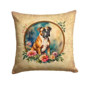 Boxer and Flowers Throw Pillow Machine Washable, Indoor Outdoor Decorative Pillow for Couch, Bed or Patio, 14Hx14W (Default: Default)