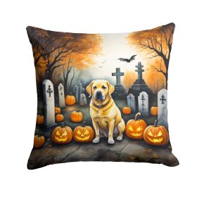 Yellow Labrador Retriever Spooky Halloween Throw Pillow Machine Washable, Indoor Outdoor Decorative Pillow for Couch, Bed or Patio, 14Hx14W (Default: Default)