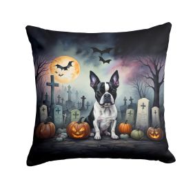 Boston Terrier Spooky Halloween Throw Pillow Machine Washable, Indoor Outdoor Decorative Pillow for Couch, Bed or Patio, 14Hx14W (Default: Default)