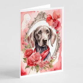 Weimaraner Valentine Roses Greeting Cards Pack of 8 Blank Cards with Envelopes Whimsical A7 Size 5x7 Blank Note Cards (Default: Default)